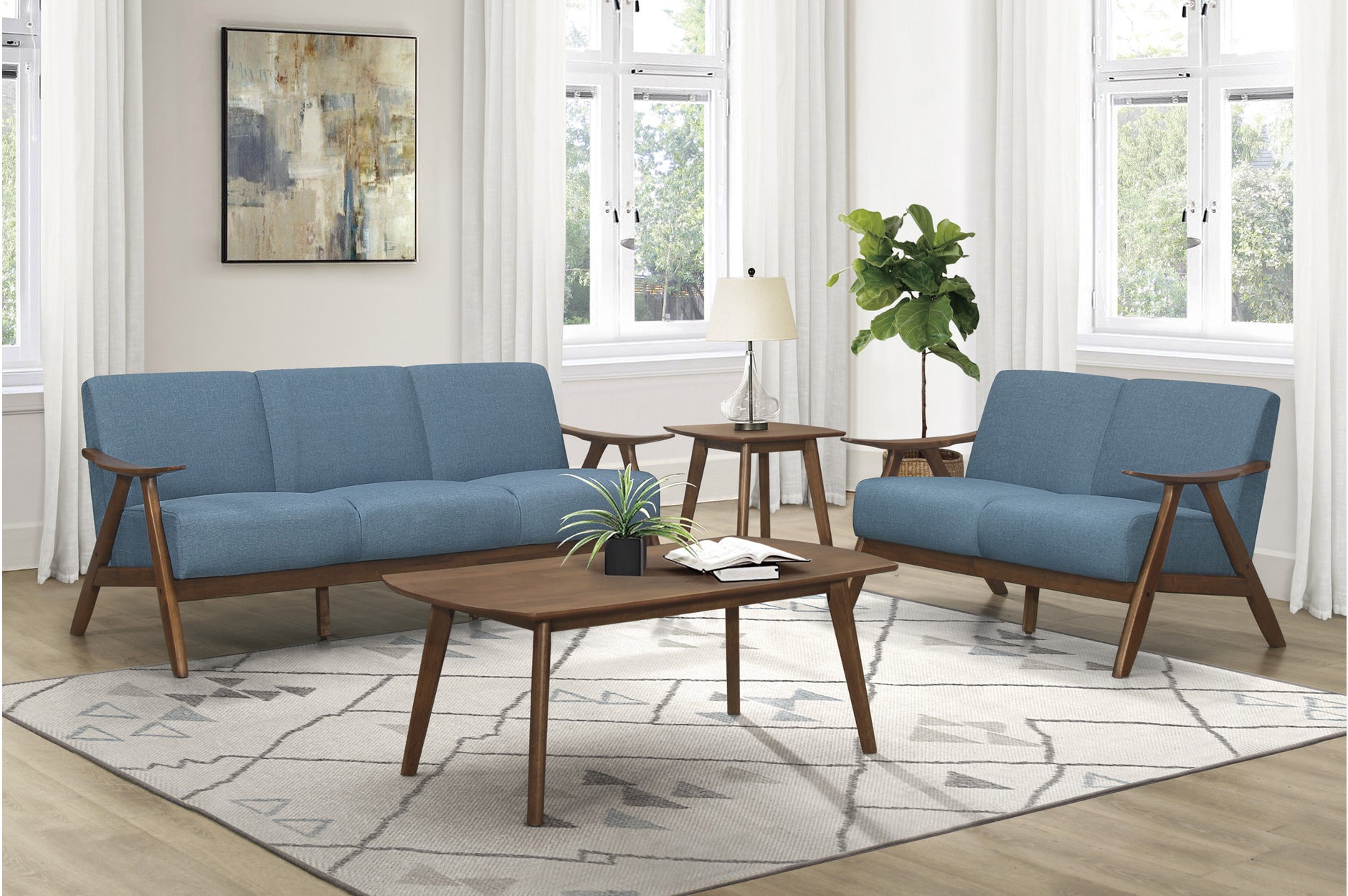 Damala Textured Dabric Sofa Set Blue 1138BU