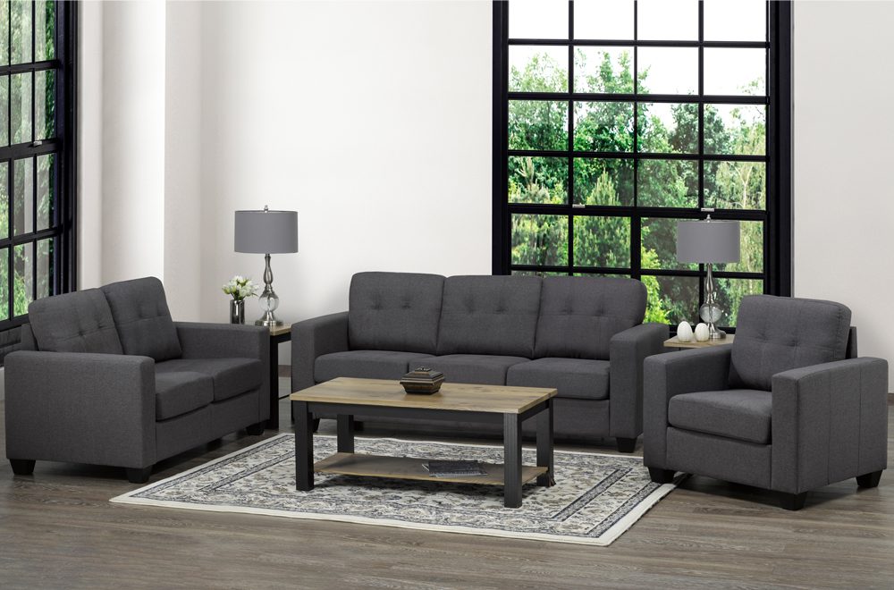 Charcoal Linen Fabric Loveseat 1173