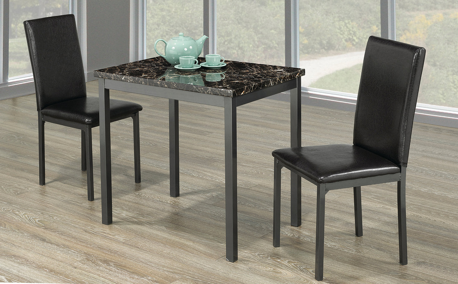 Gray Faux Marble Dining Table With 2 Chairs 1210
