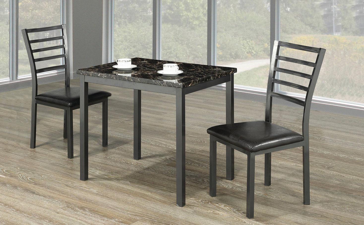 Grey Faux Marble Dining Table With 2 Chairs 1211