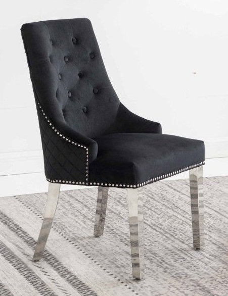 2 Pc Black Velvet Dining Chair C-1251