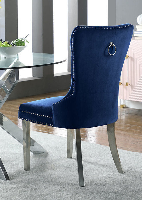 2 Pc Blue Velvet Dining Chair C-1262