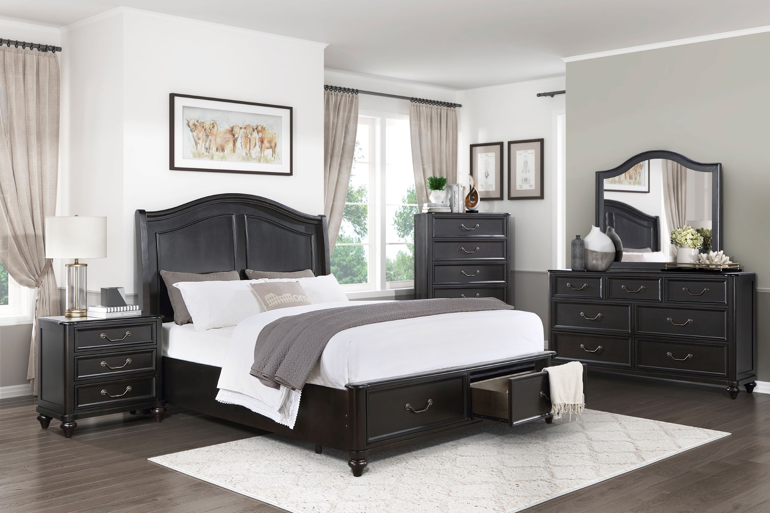 Herman Solid Wood Bedroom Set Charcoal Brown 1420