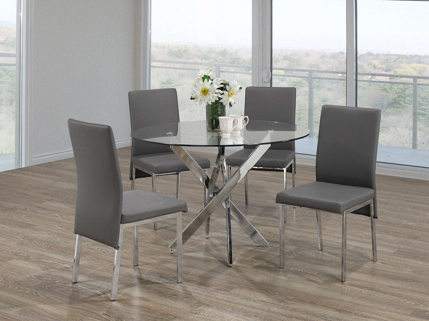 Round Glass Dining Set with Chrome Legs IF-1447/5065