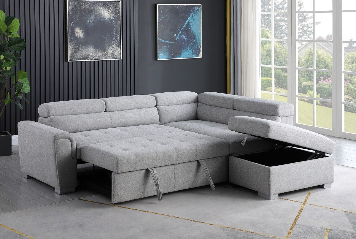 Grey Fabric Sleeper Bed With Storage Ottoman KF7019