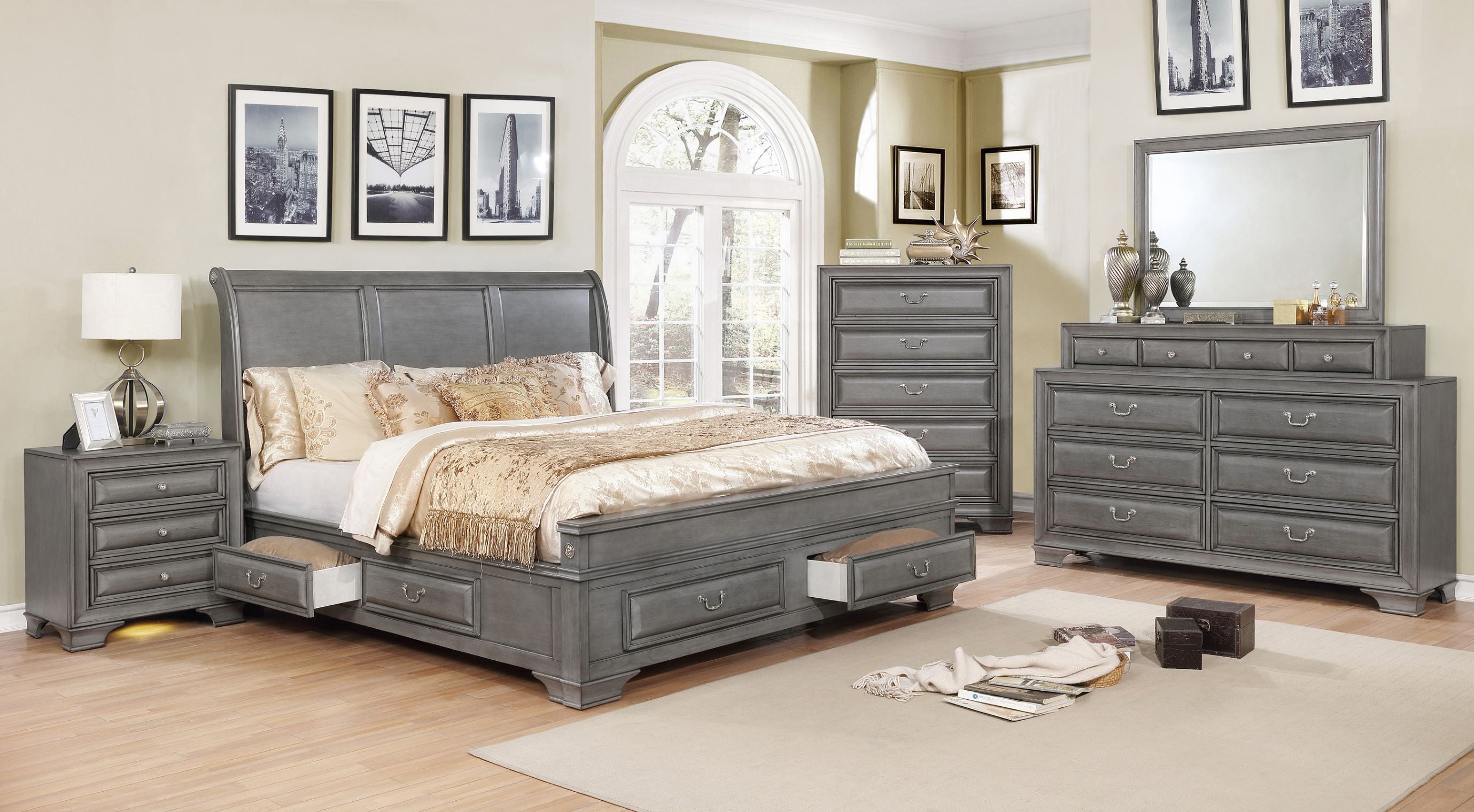 Milton Wooden Dresser & Mirror Grey 1701