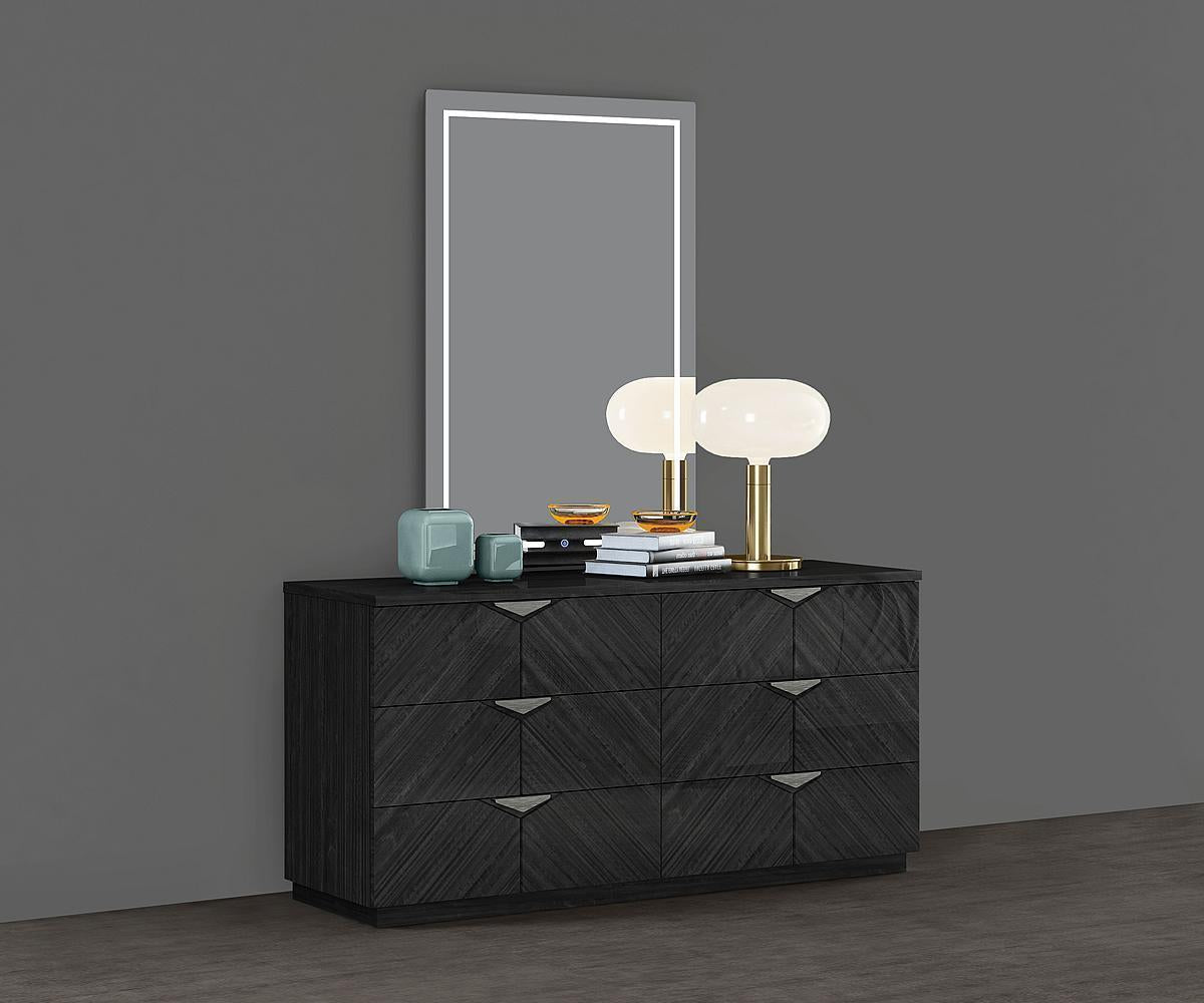 Stark Unique Grey Angley 6 Drawer Dressr & Mirror with LED Light B162