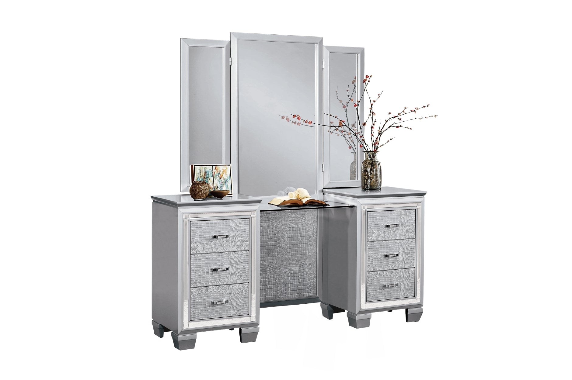 Silver Allura Wooden 6 Drawers Vanity Set 1916