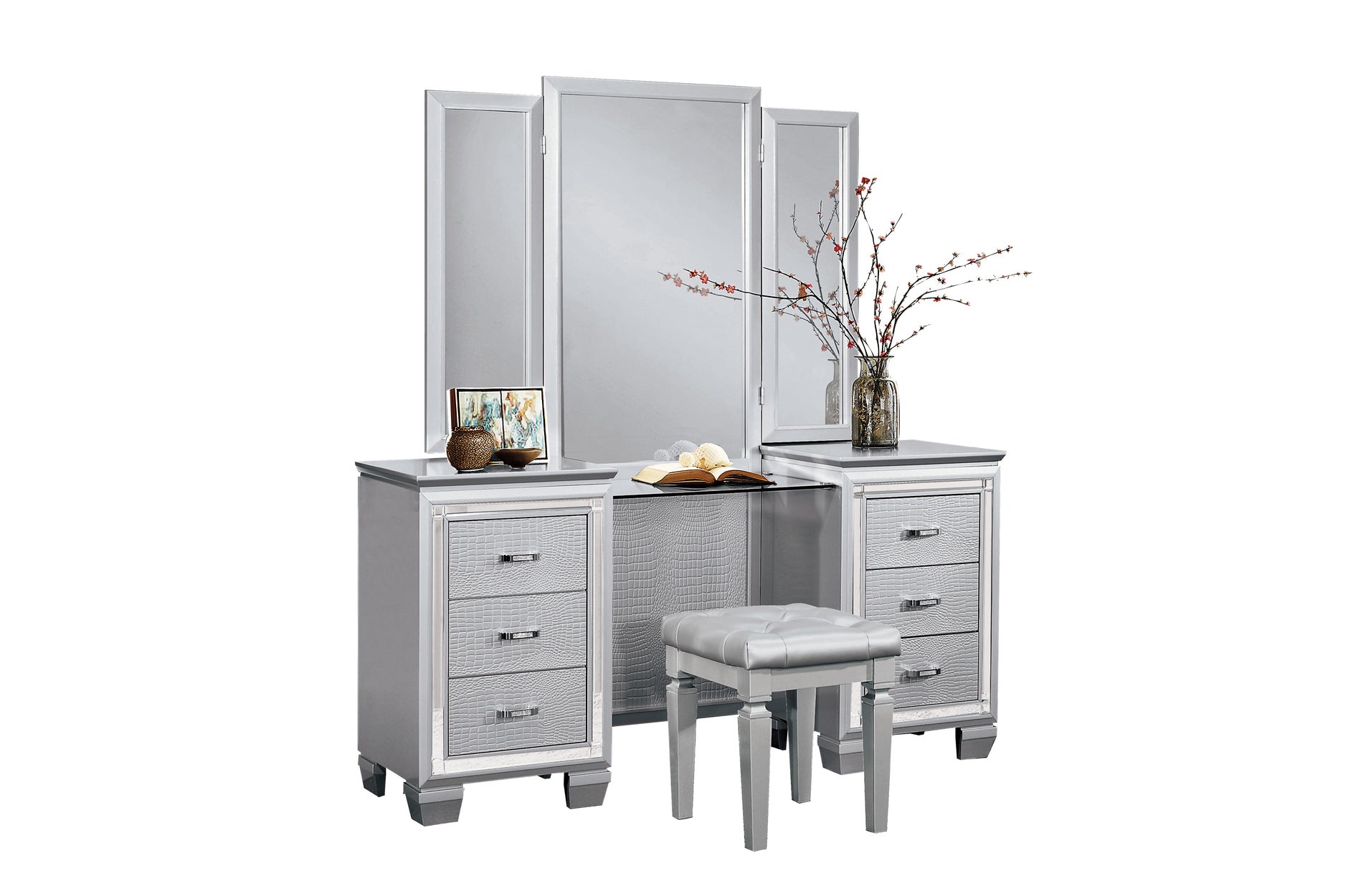 Silver Allura Wooden 6 Drawers Vanity Set 1916