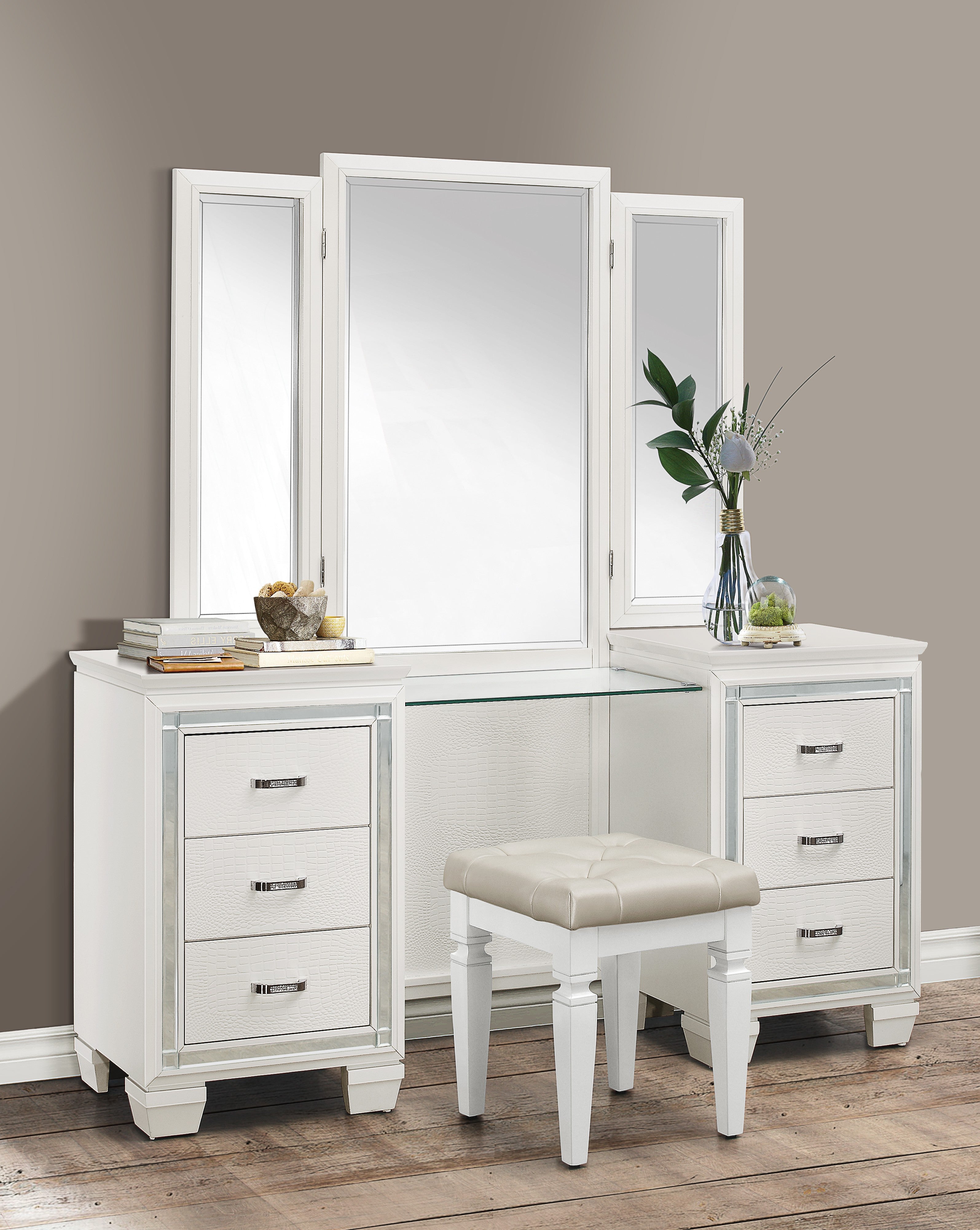 White Allura Wooden 6 Drawers Vanity Set 1916W