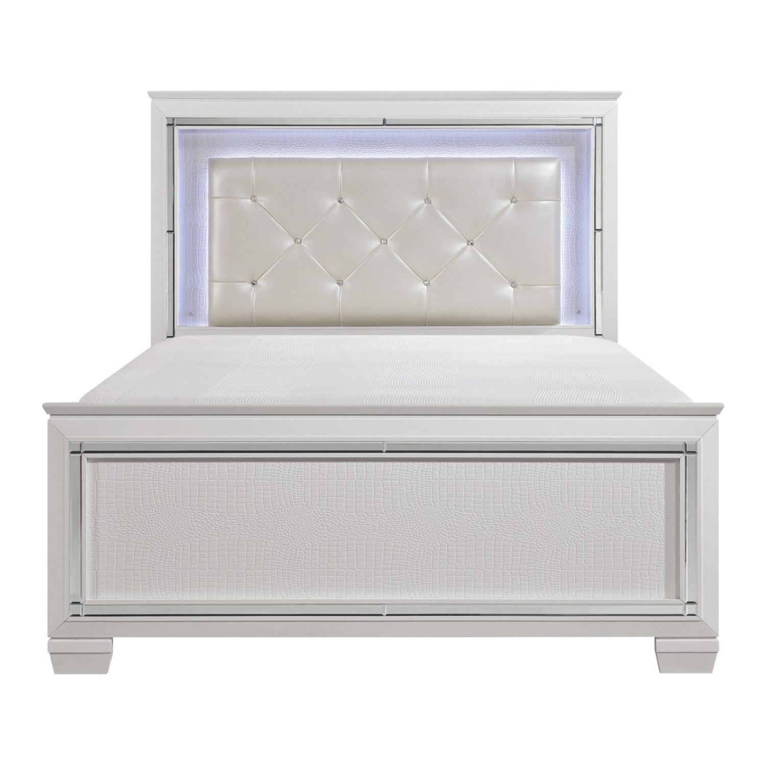 White Allura Bed with Button-tufted Faux Leather Upholstered Headboard 1916W
