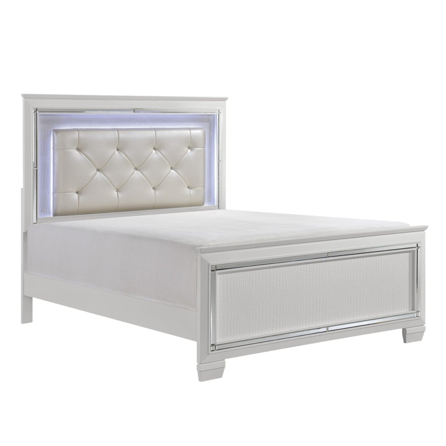 White Allura Bed with Button-tufted Faux Leather Upholstered Headboard 1916W