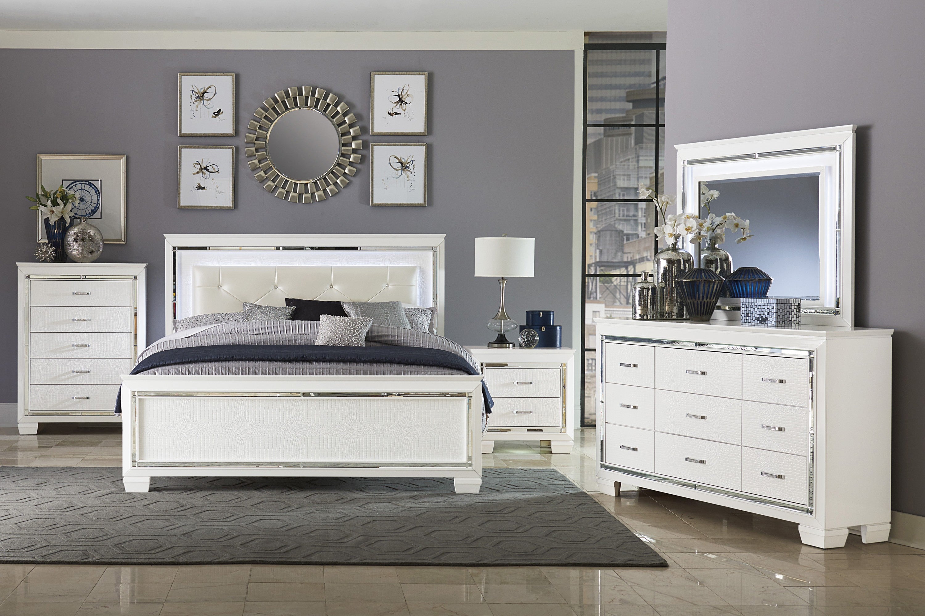 White Allura 9 Drawers Dresser & Mirror 1916W