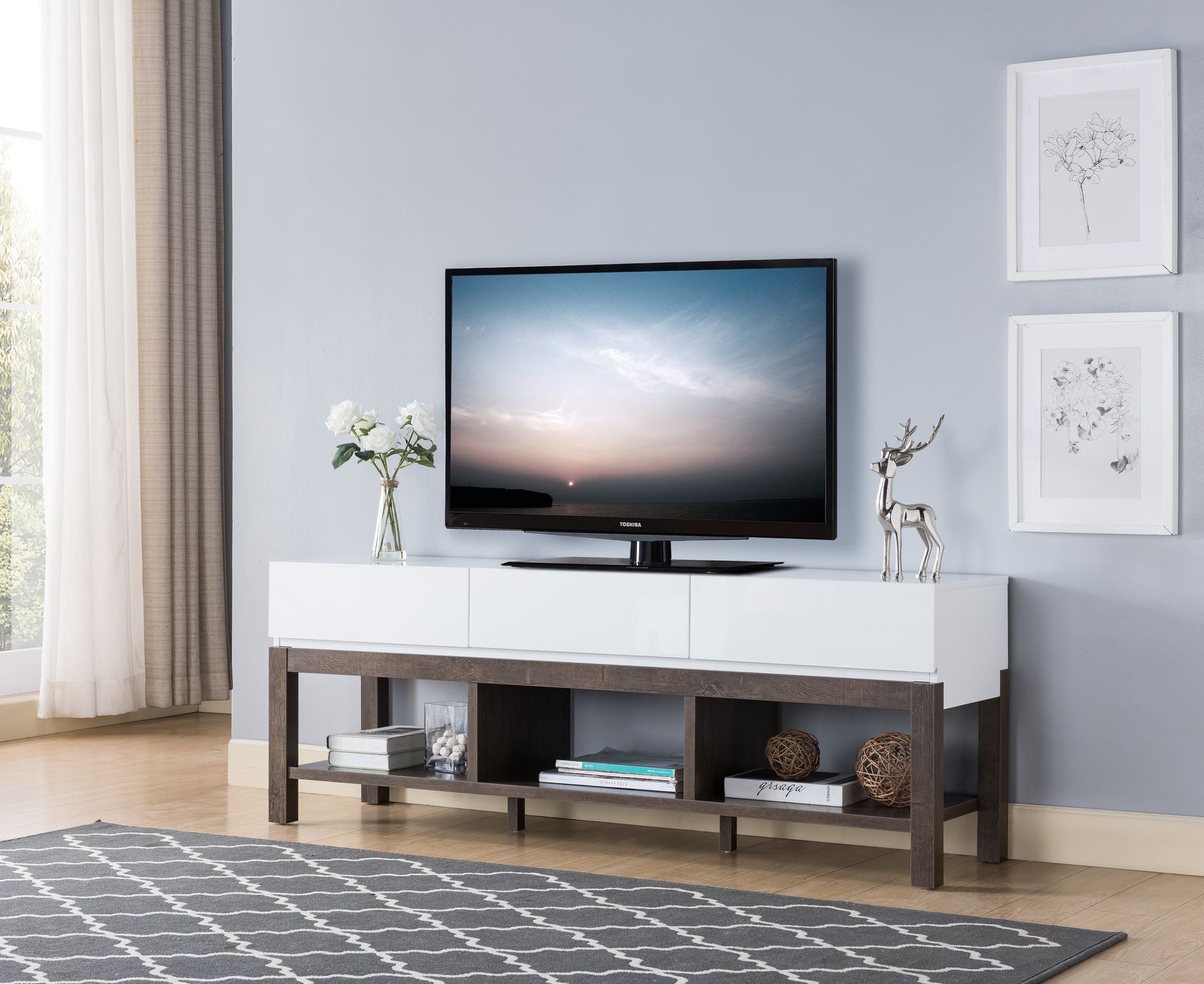 White/Walnut Oak 60" TV Stand 18050 ( OPEN BOX )