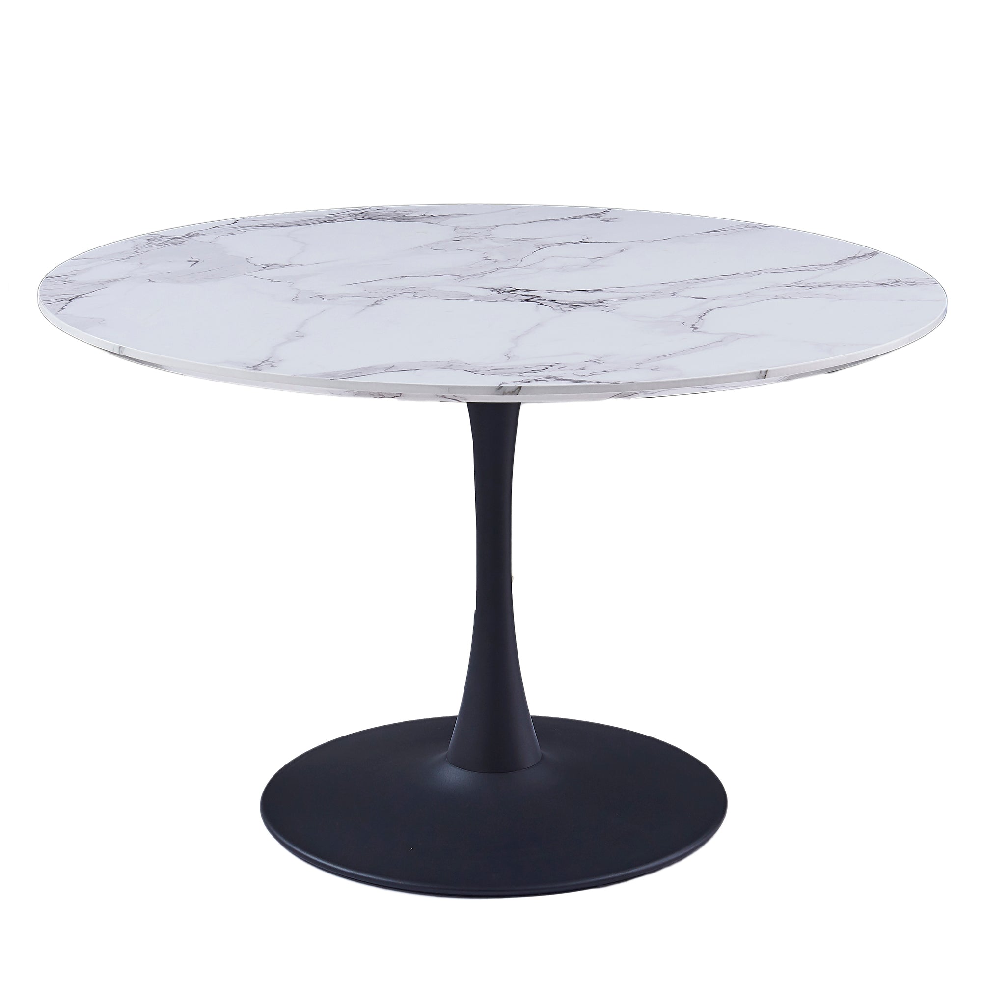 Zilo 48" Round Dining Table in White Faux Marble and Black 201-671BK_L