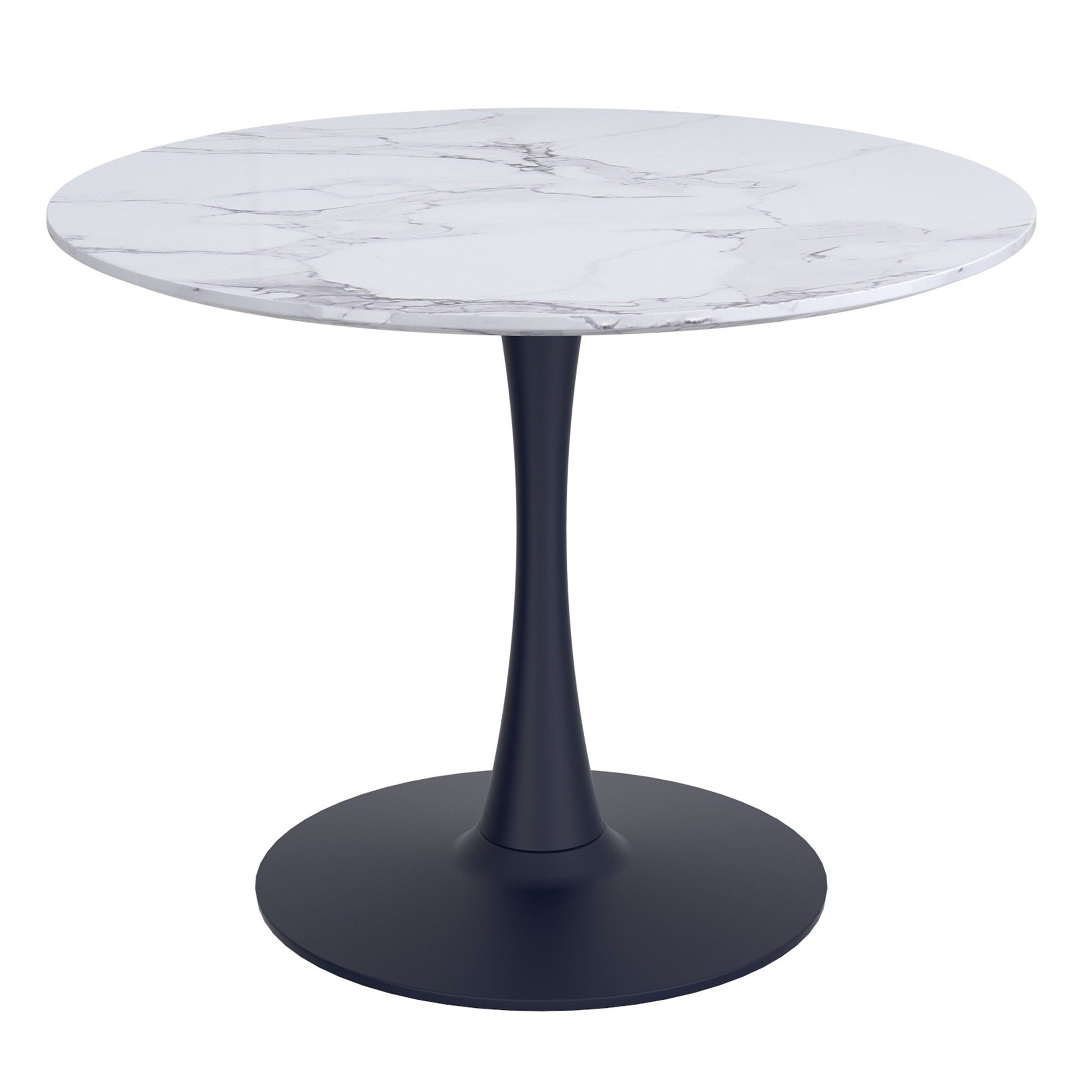 Zilo 40" Round Dining Table in White Faux Marble and Black 201-671BK_S