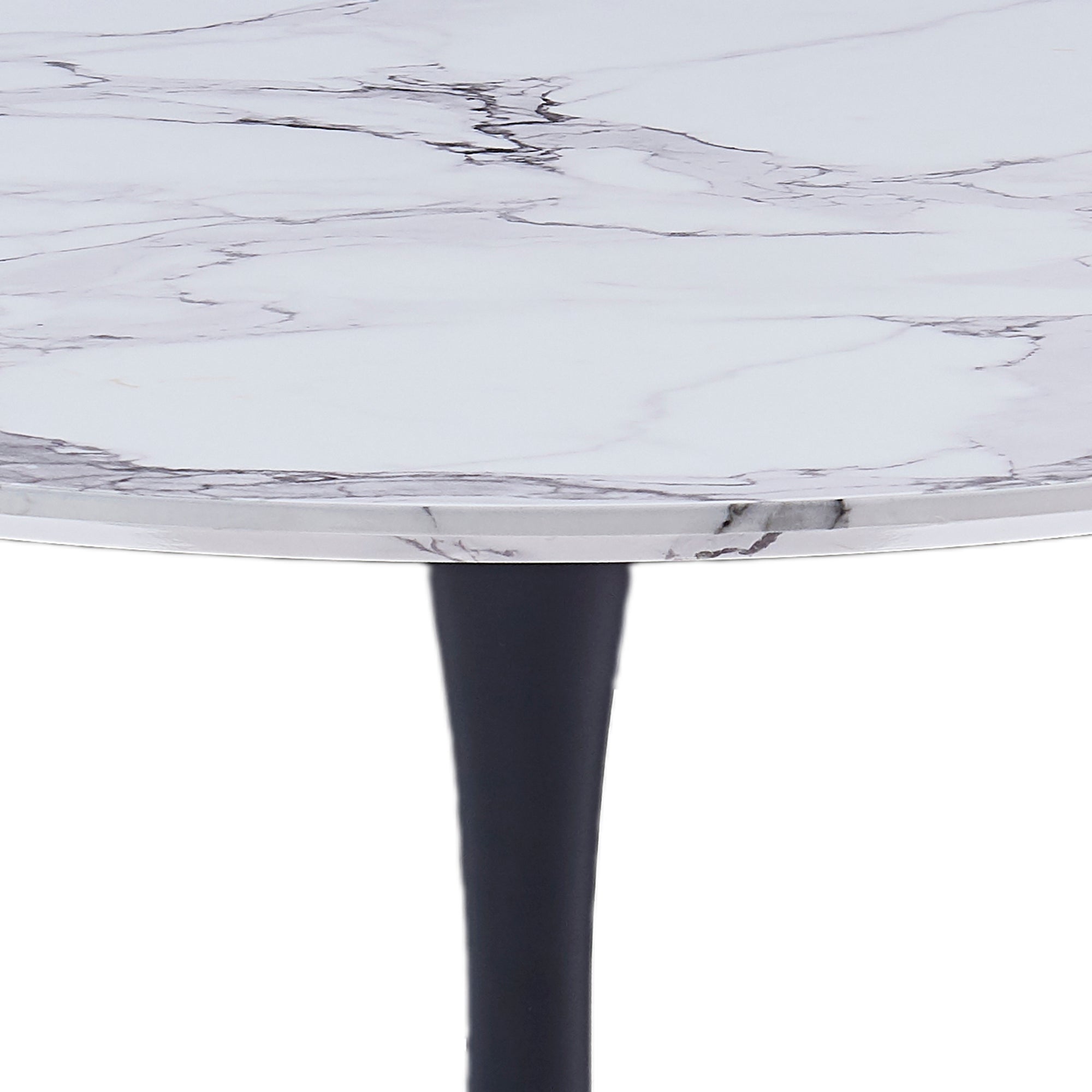 Zilo 40" Round Dining Table in White Faux Marble and Black 201-671BK_S