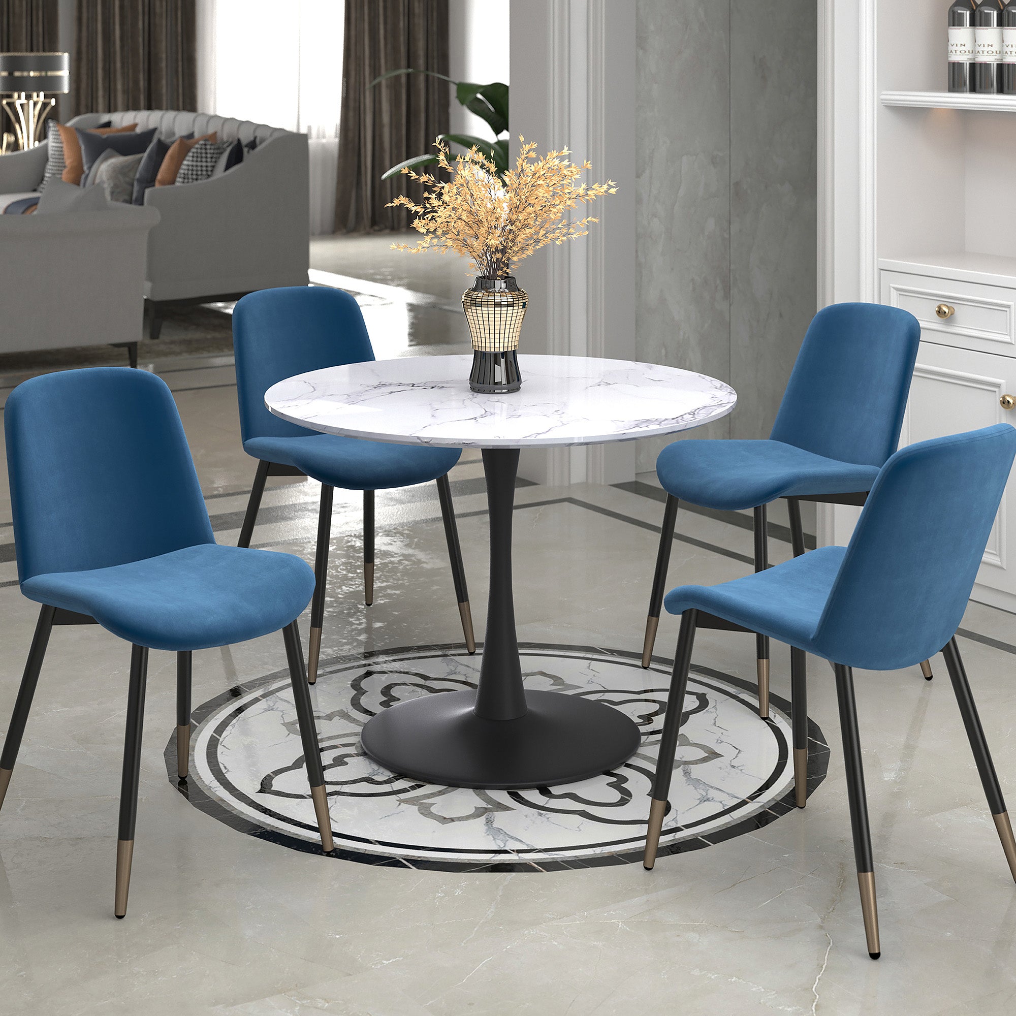 Zilo 40" Round Dining Table in White Faux Marble and Black 201-671BK_S