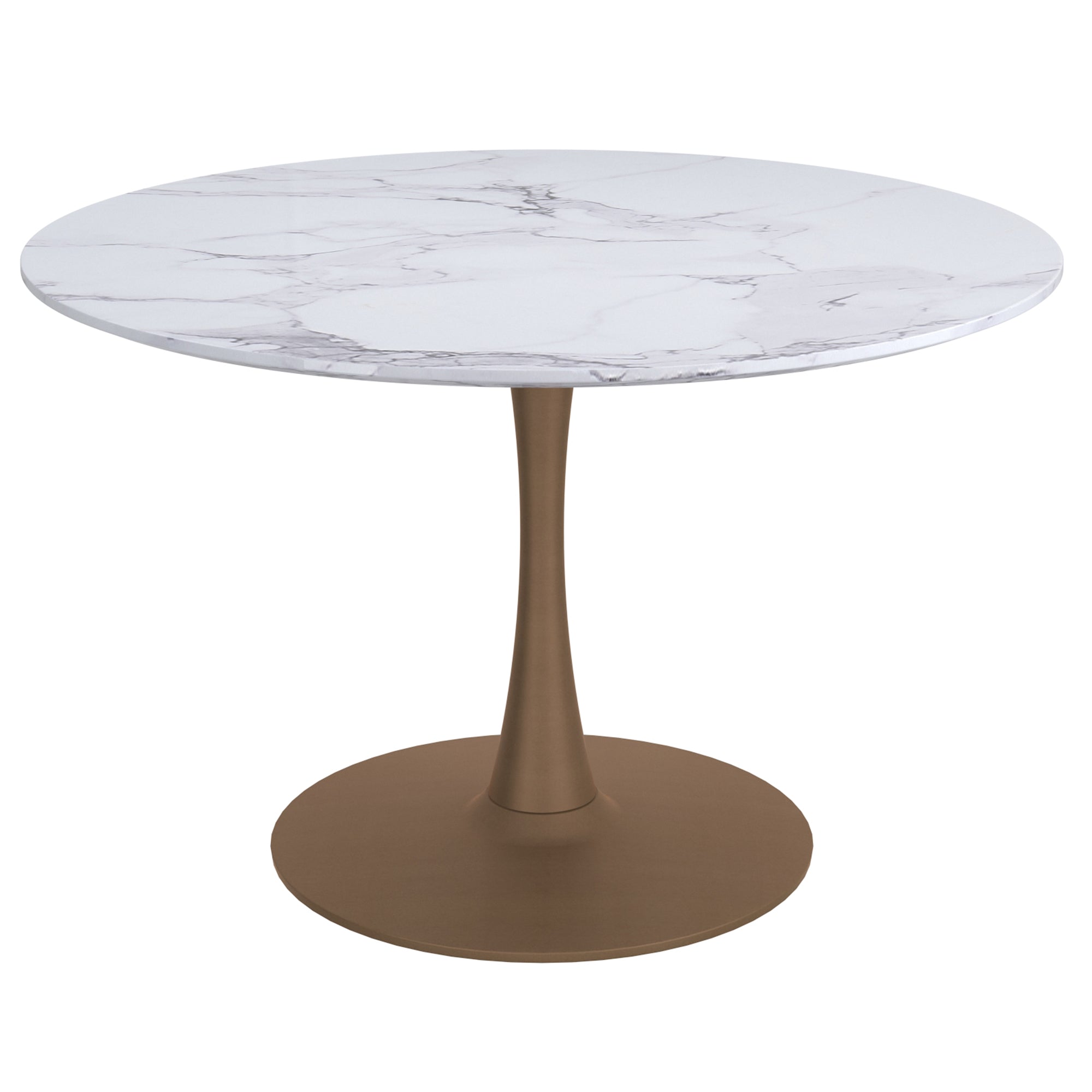 Zilo 48" Round Dining Table in White Faux Marble and Aged Gold 201-671GD_L