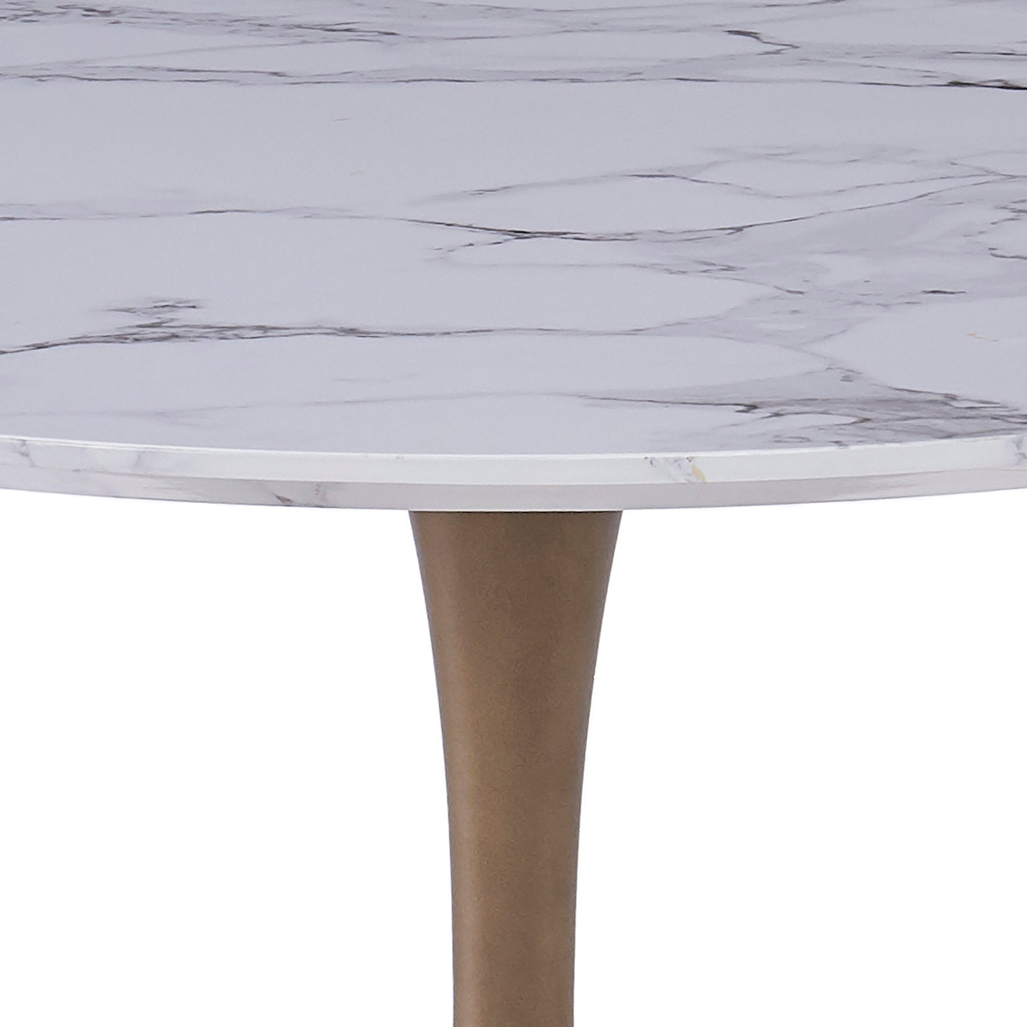 Zilo 48" Round Dining Table in White Faux Marble and Aged Gold 201-671GD_L