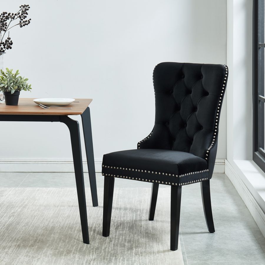 Rizzo Side Chair, Velvet, Set of 2 in Black 202-080BK