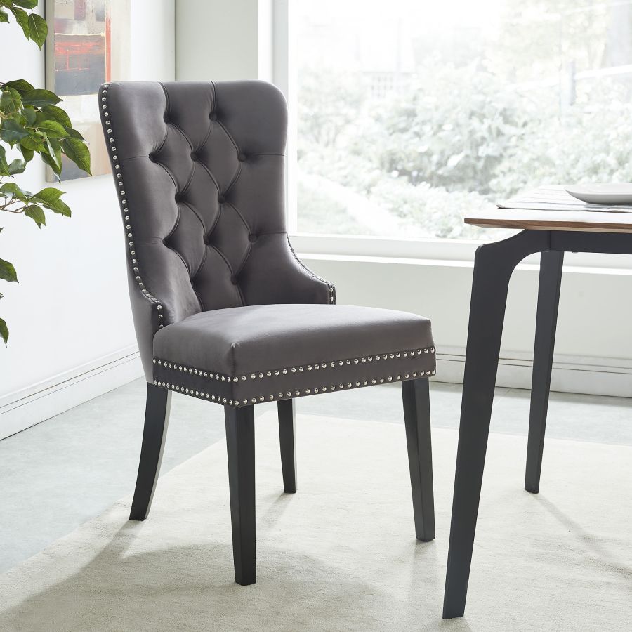 Rizzo Side Chair, Velvet, Set of 2 in Grey and Black 202-080GY