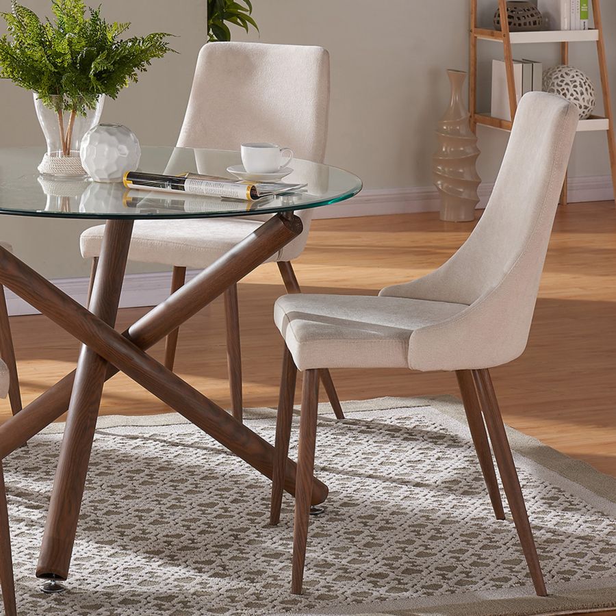 Cora Side Chair, Set of 2 in Beige and Walnut 202-182BG