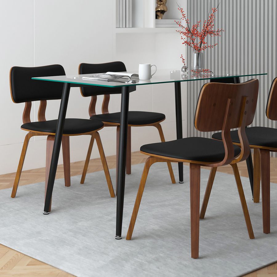 Zuni Side Chair, Faux Leather in Black Faux Leather and Walnut 202-581PUBK