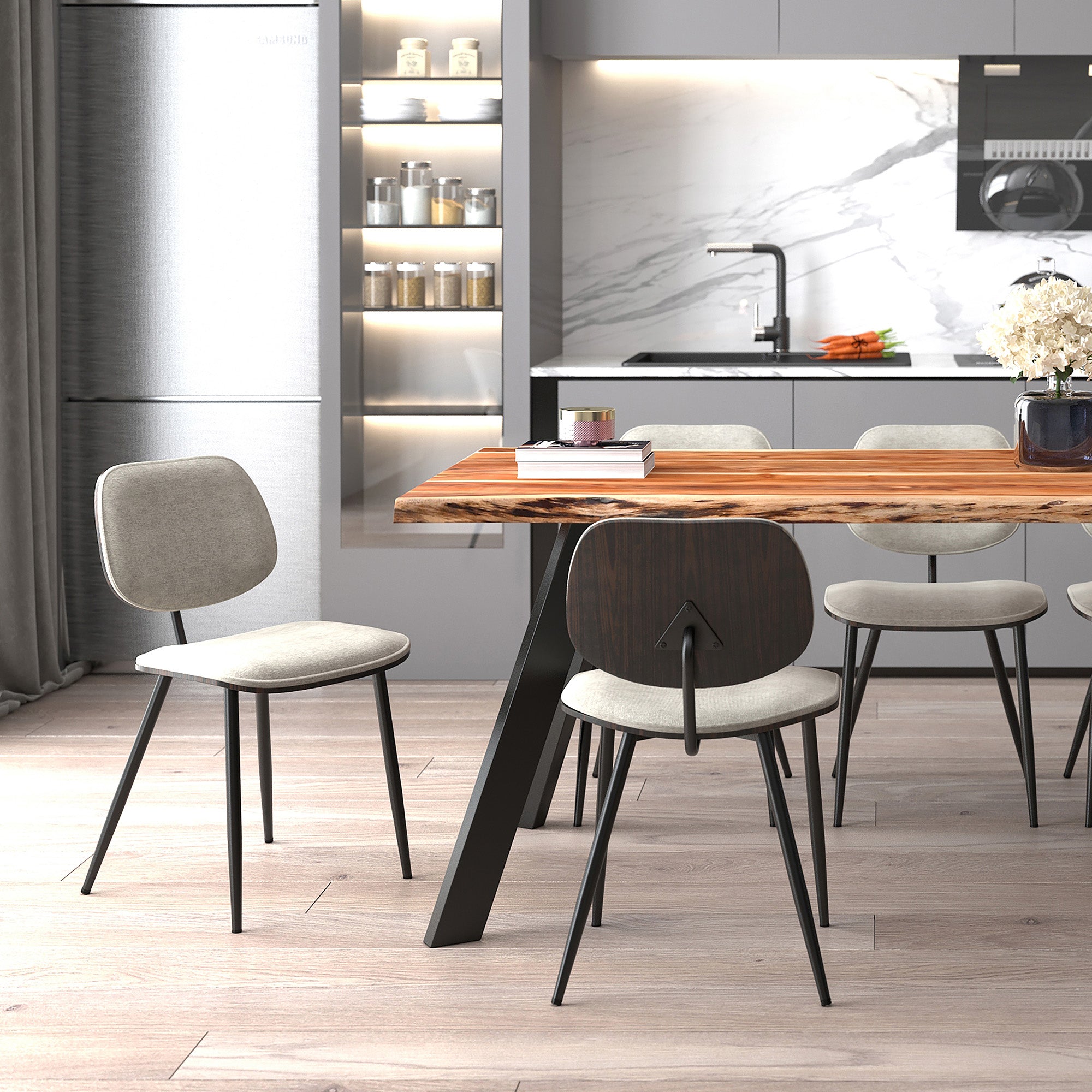 Capri Side Chair, Set of 2, in Light Grey, Walnut and Black 202-591LGY