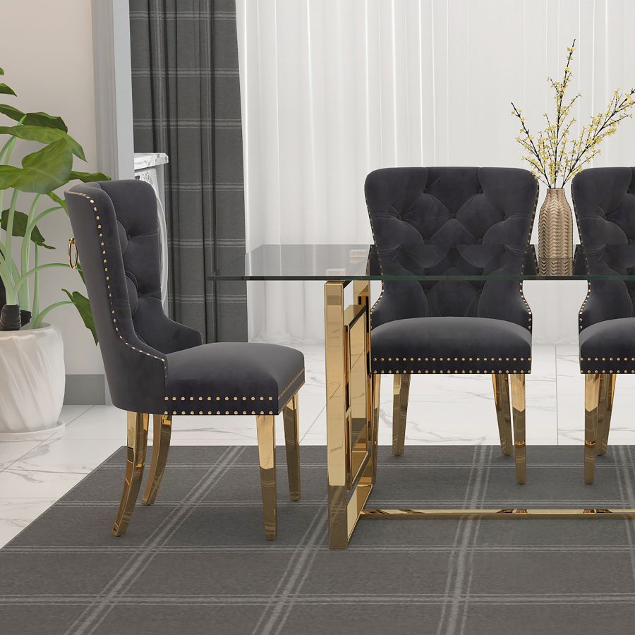 Mizal Side Chair, Set of 2 in Grey and Gold 202-629GRY