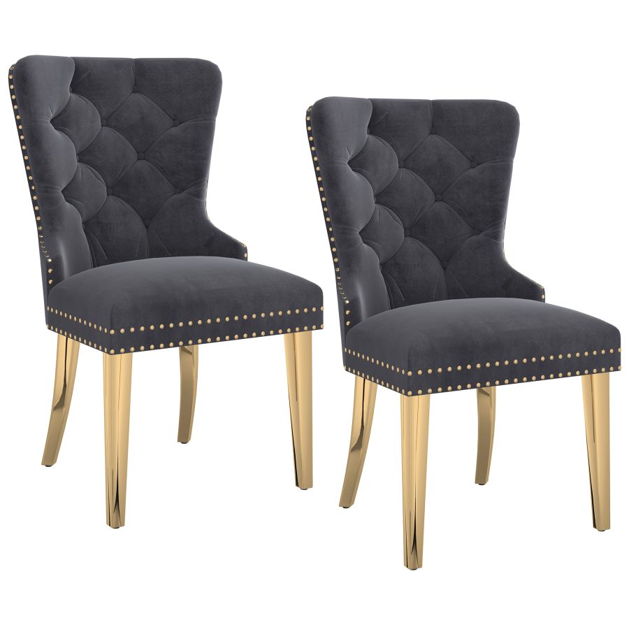 Mizal Side Chair, Set of 2 in Grey and Gold 202-629GRY