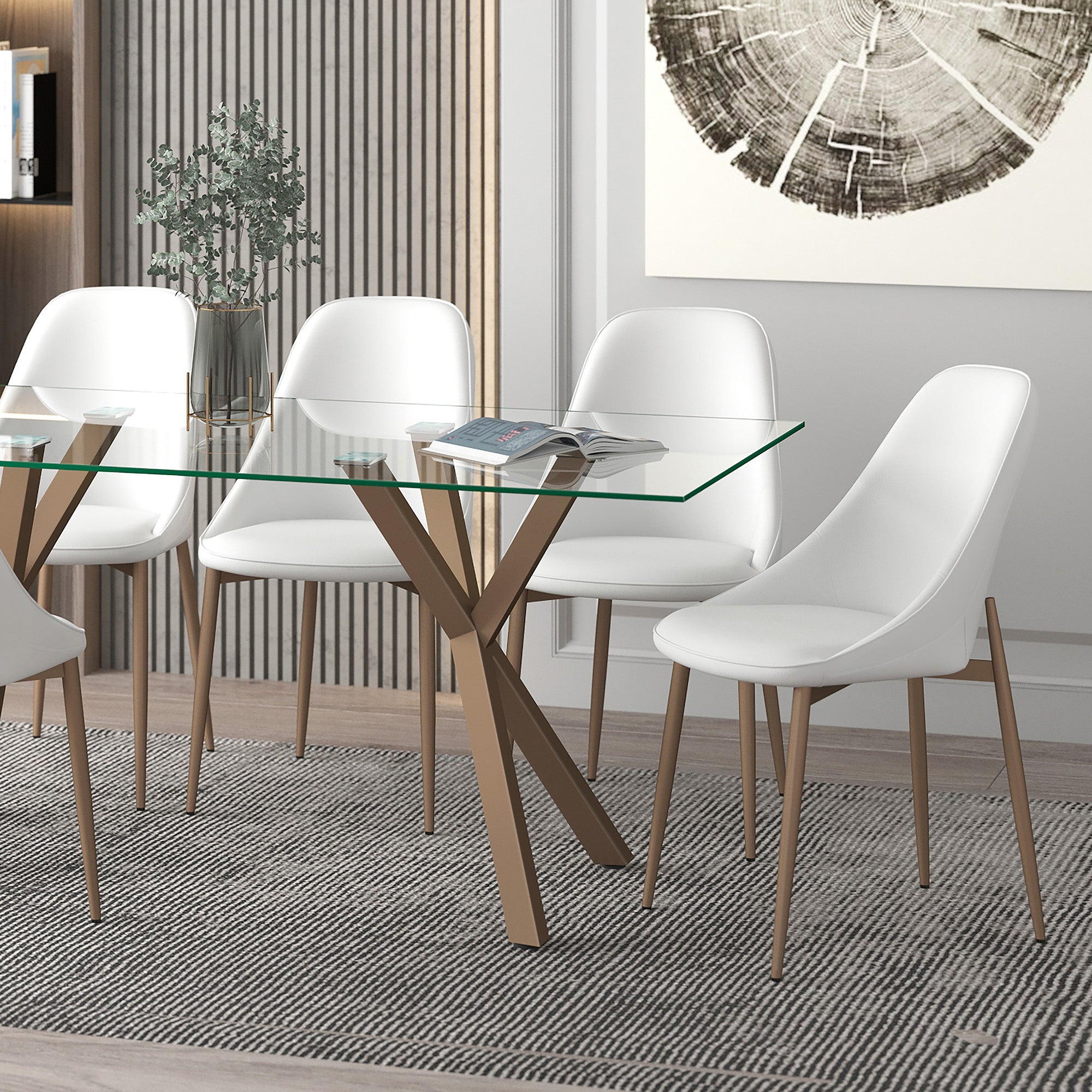 Cleo Side Chair, Set of 2, in White and Aged Gold 202-636WT