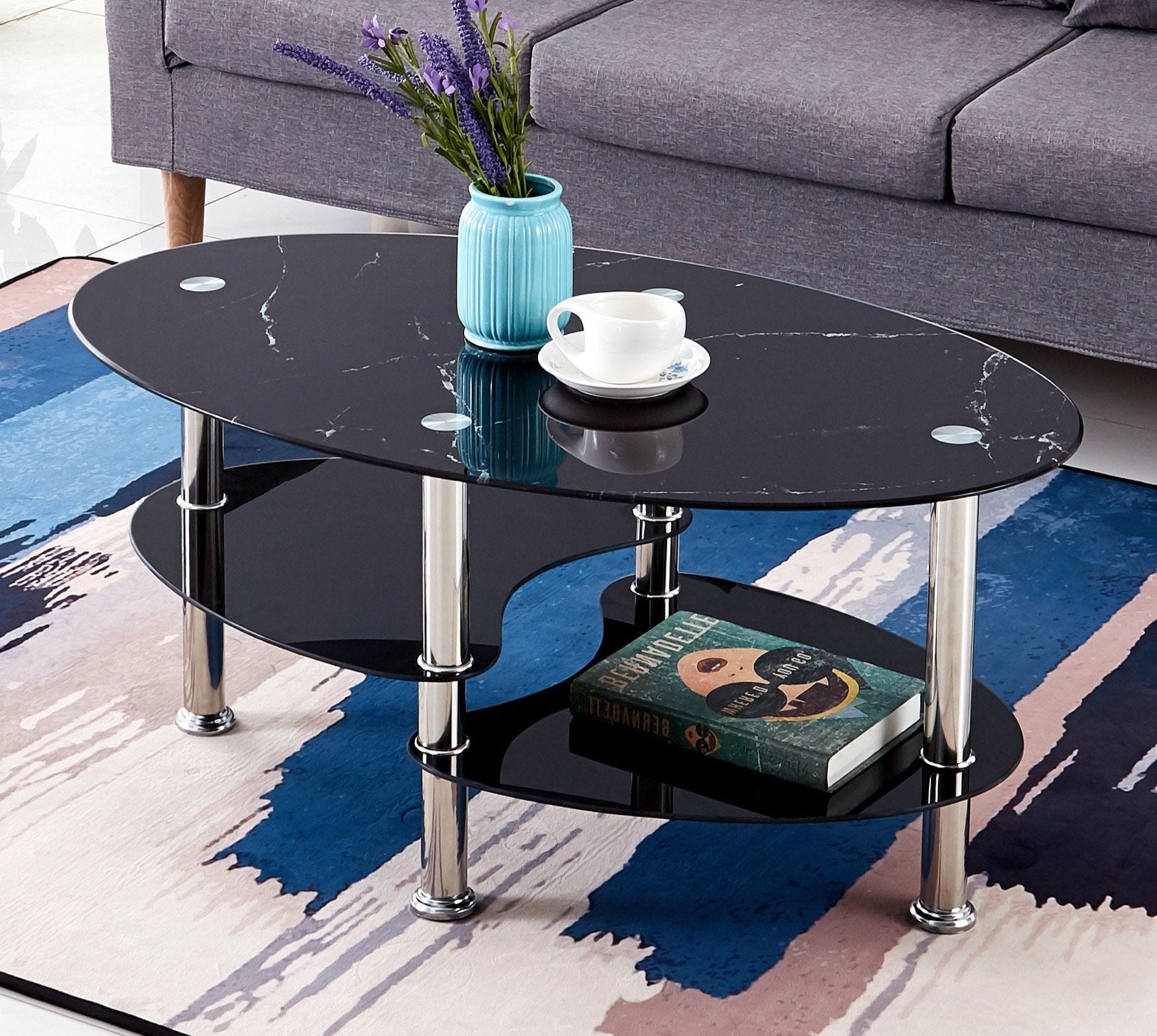 Black Marble Glass Coffee Table 2028