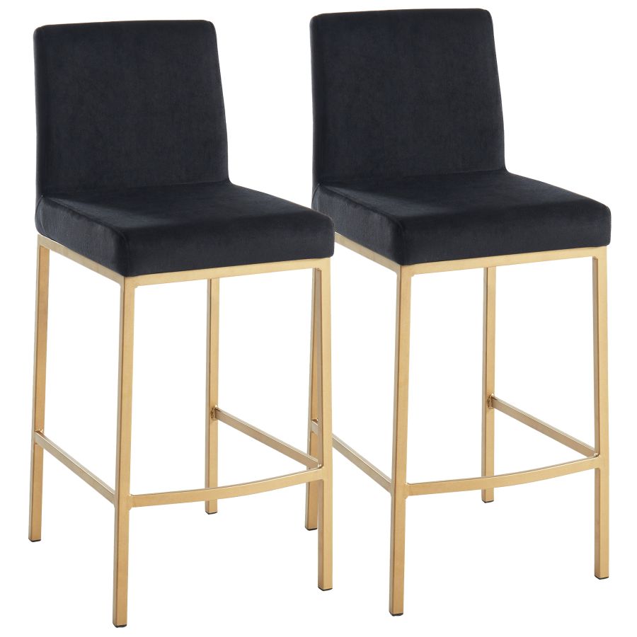 Diego 26'' Counter Stool, set of 2 in Black/Gold Legs 203-101BLK/GL