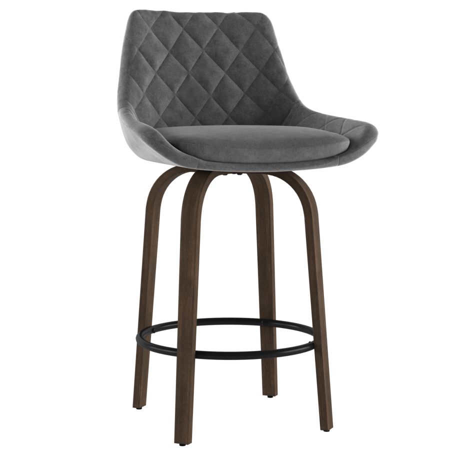 Kenzo 26" Counter Stool, Set of 2 in Grey and Walnut 203-544GY