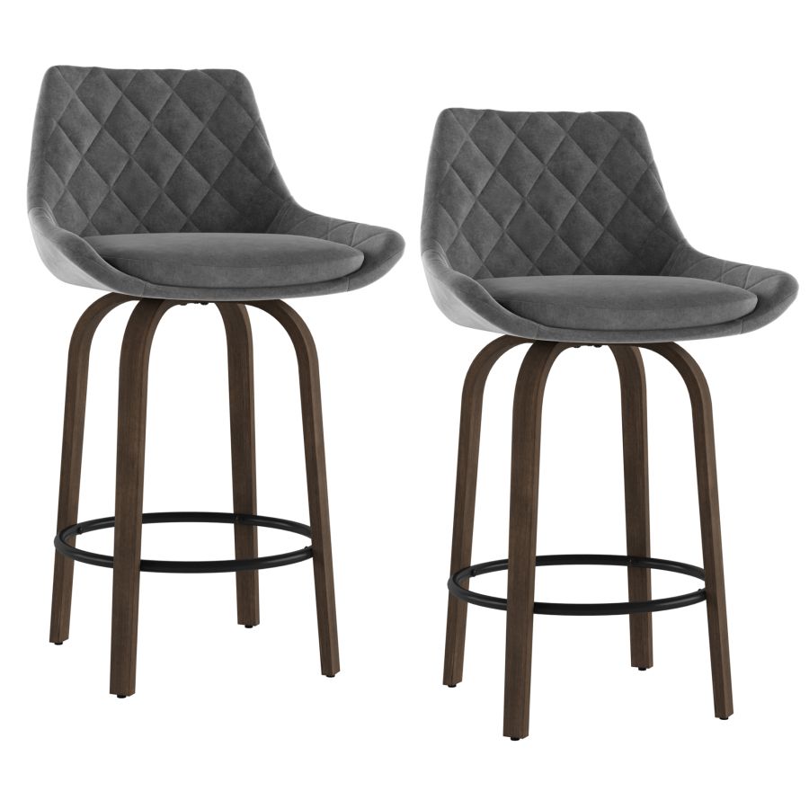 Kenzo 26" Counter Stool, Set of 2 in Grey and Walnut 203-544GY