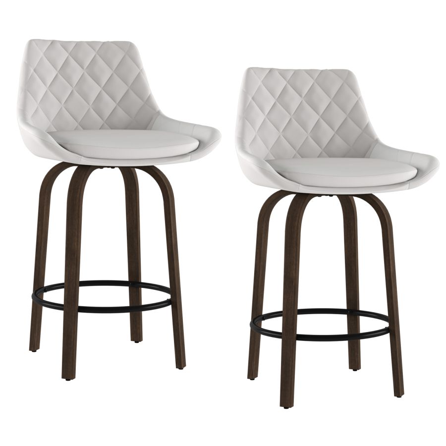 Kenzo 26" Counter Stool, Set of 2 in White and Walnut 203-544WT