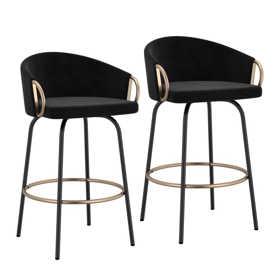 Lavo 26" Counter Stool, Set of 2 in Black and Gold 203-560BLK