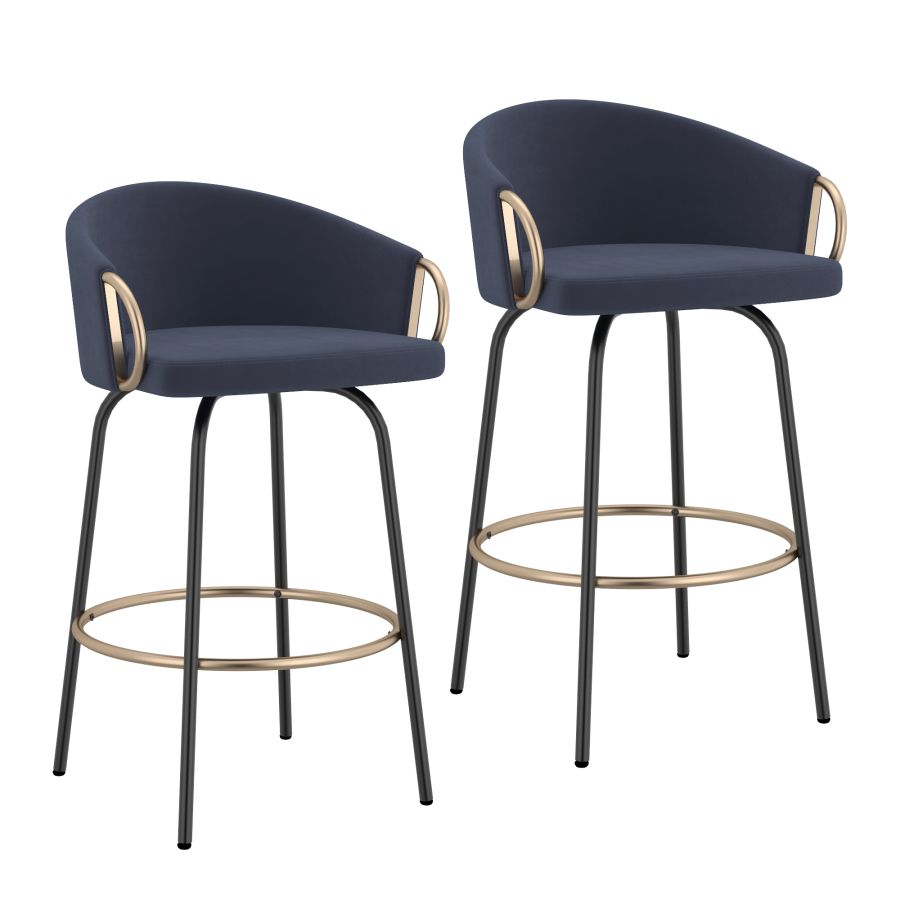Lavo 26" Counter Stool, Set of 2 in Blue and Black and Gold 203-560BLU