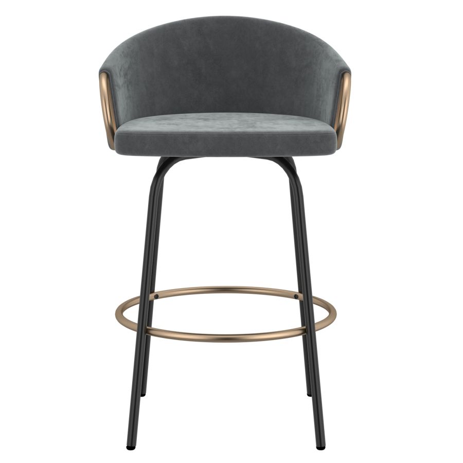 Lavo 26" Counter Stool, Set of 2 in Grey and Black and Gold 203-560GY