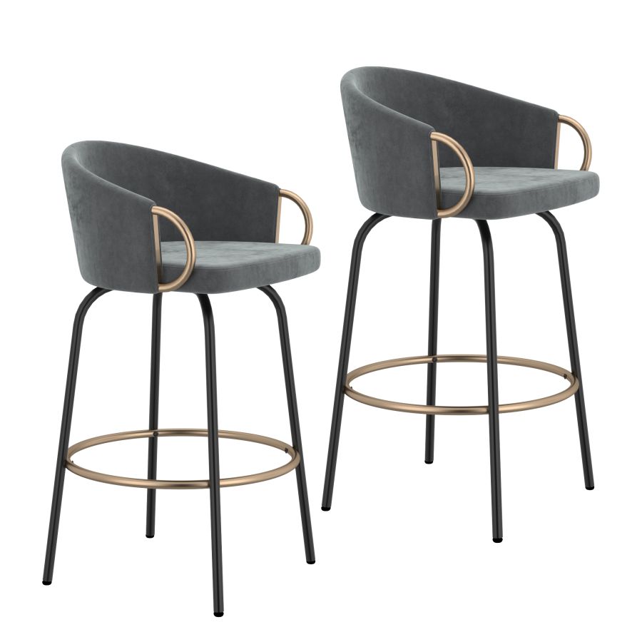 Lavo 26" Counter Stool, Set of 2 in Grey and Black and Gold 203-560GY