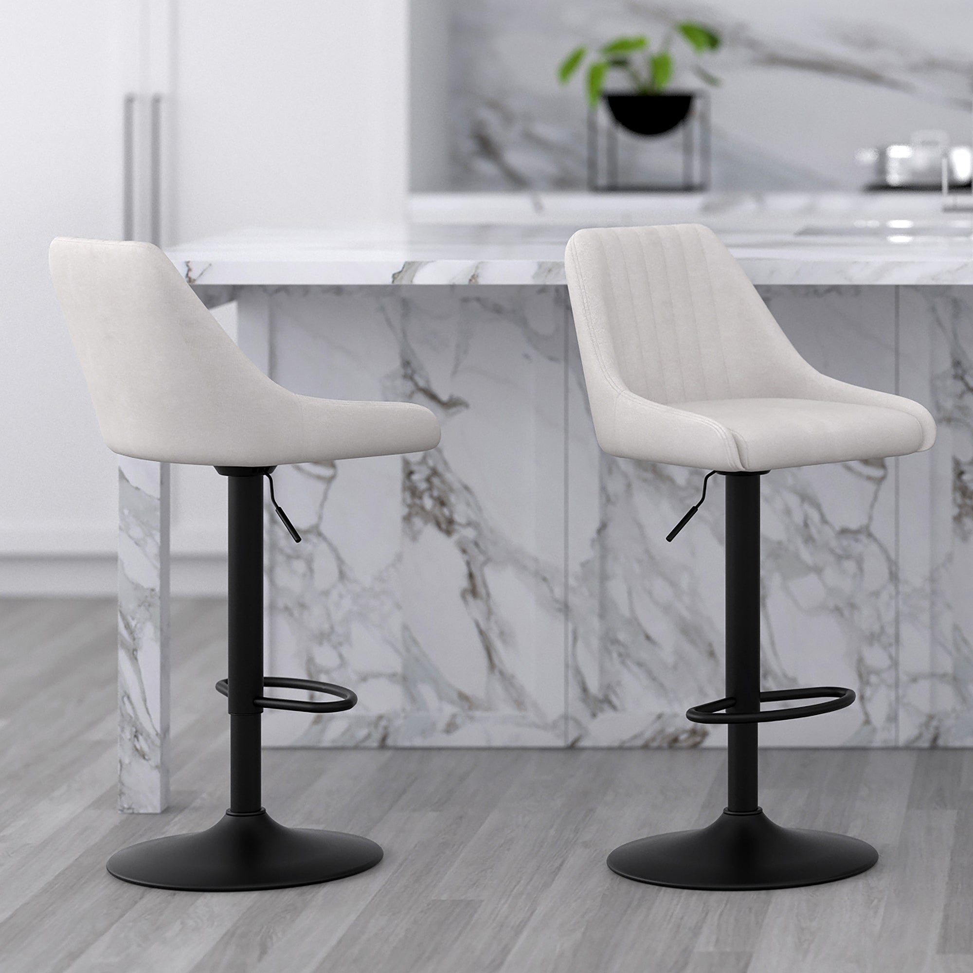 Kron Adjustable Height Air-Lift Swivel Stool, Set of 2, in Beige Fabric 203-574BG