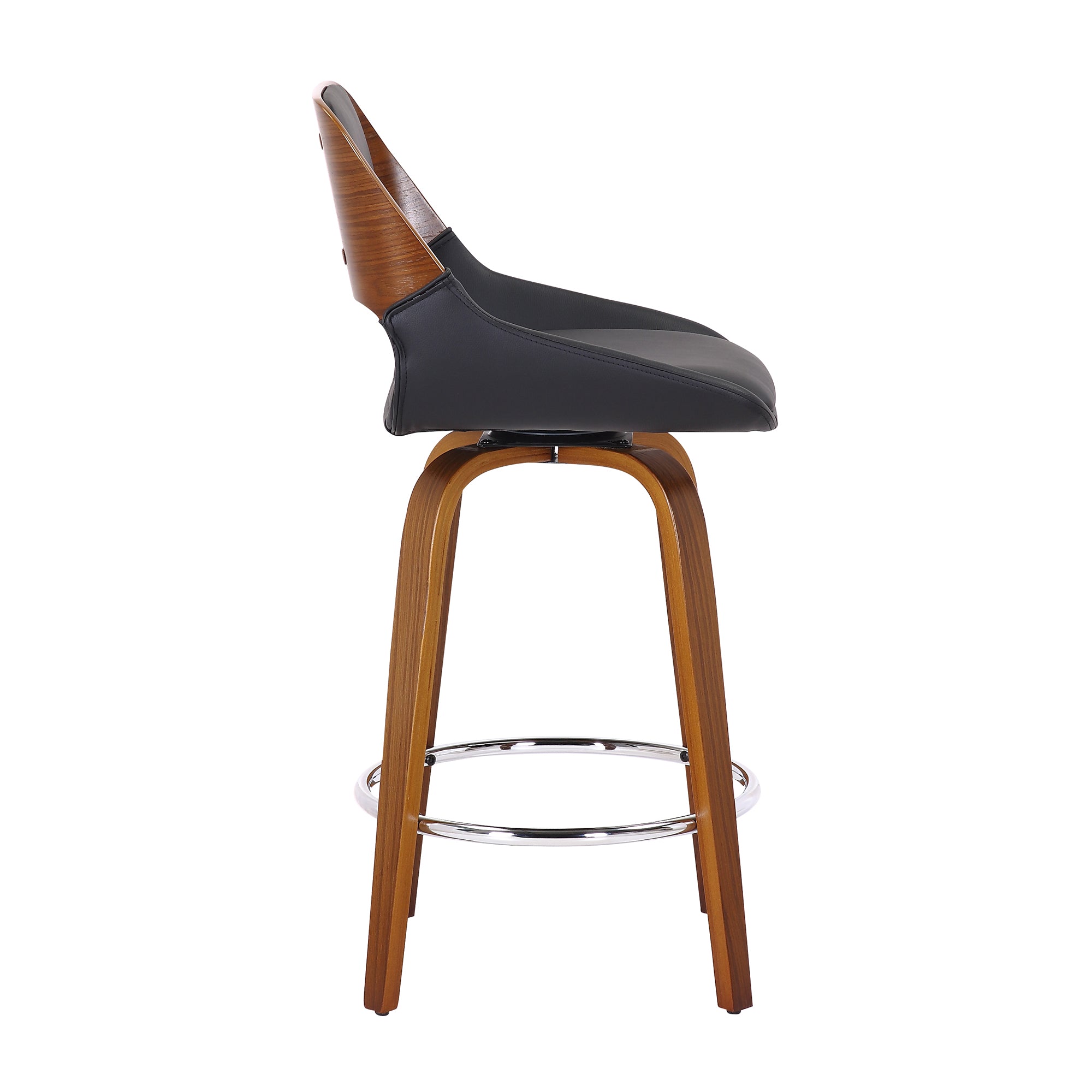 Hudson 26" Counter Stool with Swivel in Black Faux Leather and Walnut  203-582PUBK