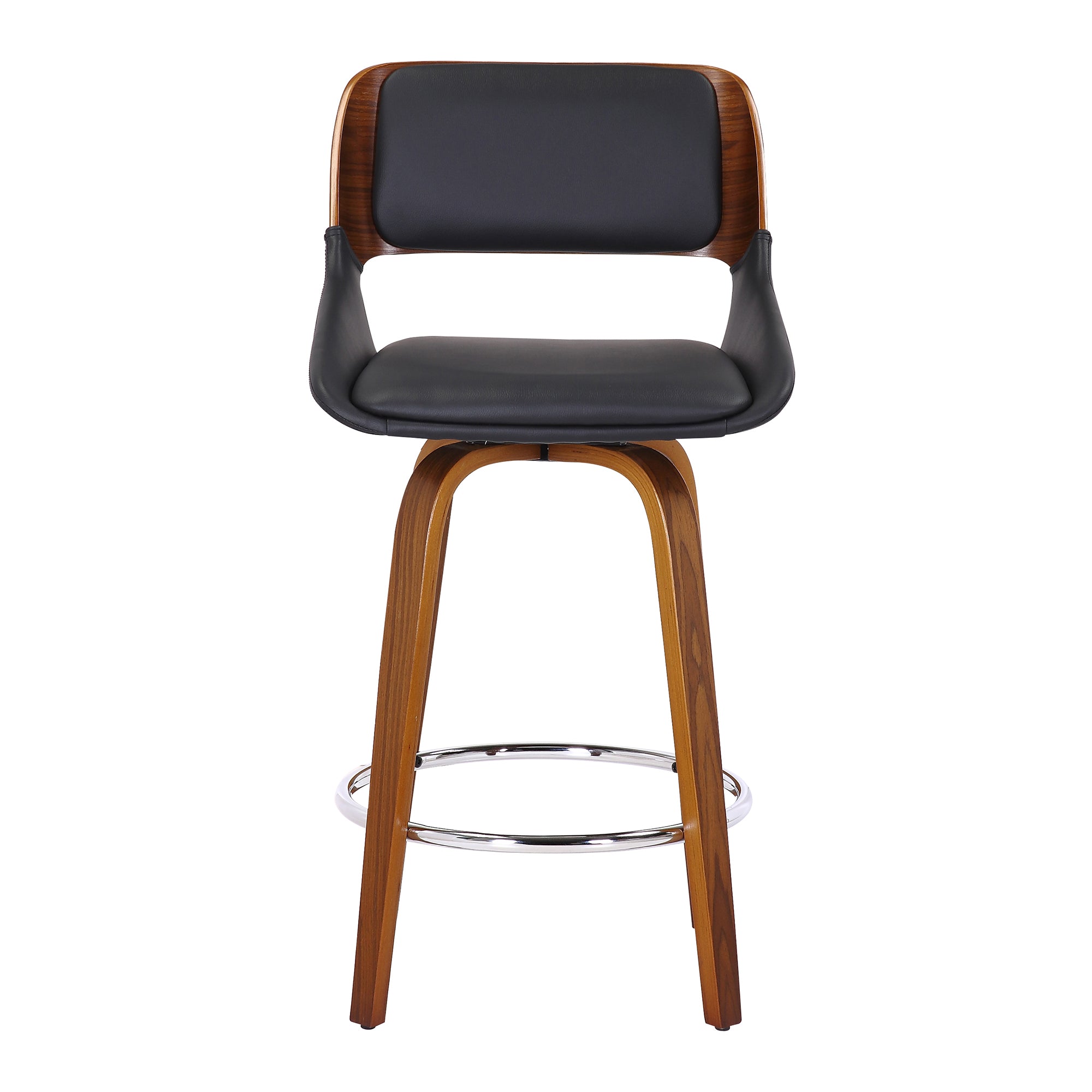 Hudson 26" Counter Stool with Swivel in Black Faux Leather and Walnut  203-582PUBK