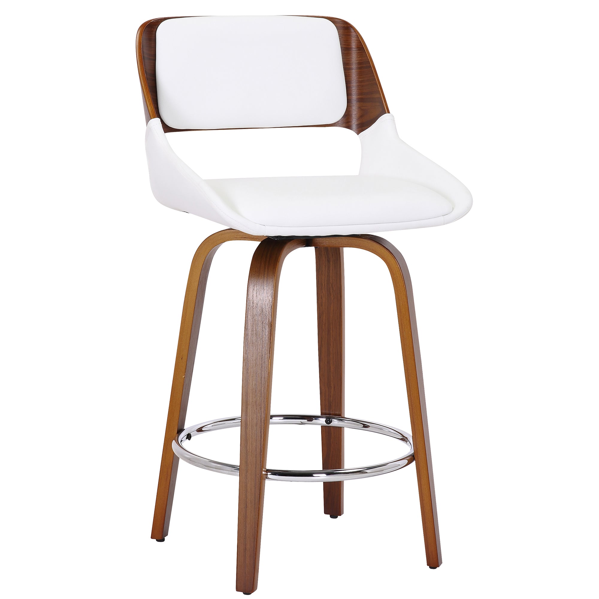 Hudson 26" Counter Stool with Swivel in White Faux Leather and Walnut 203-582PUWT