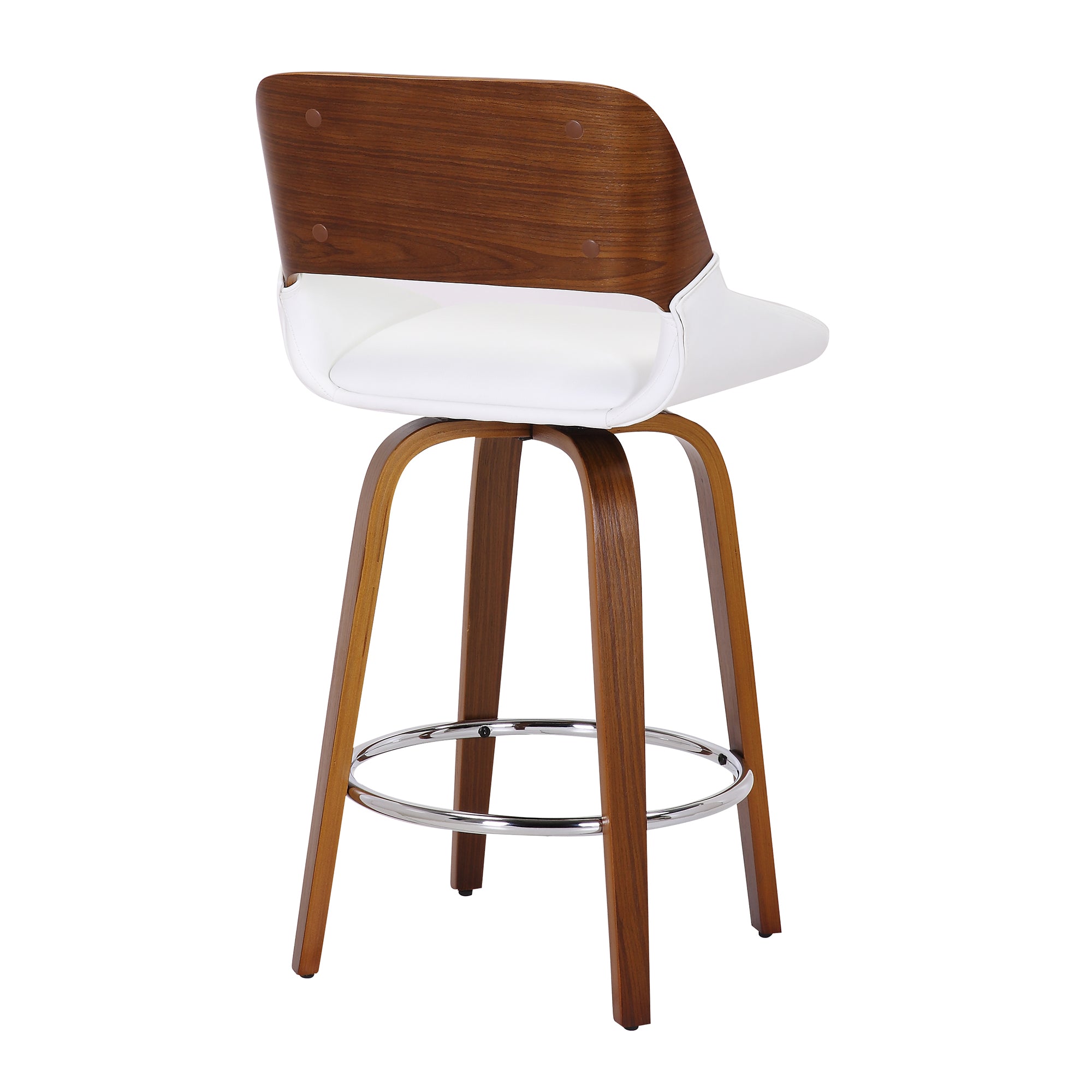Hudson 26" Counter Stool with Swivel in White Faux Leather and Walnut 203-582PUWT
