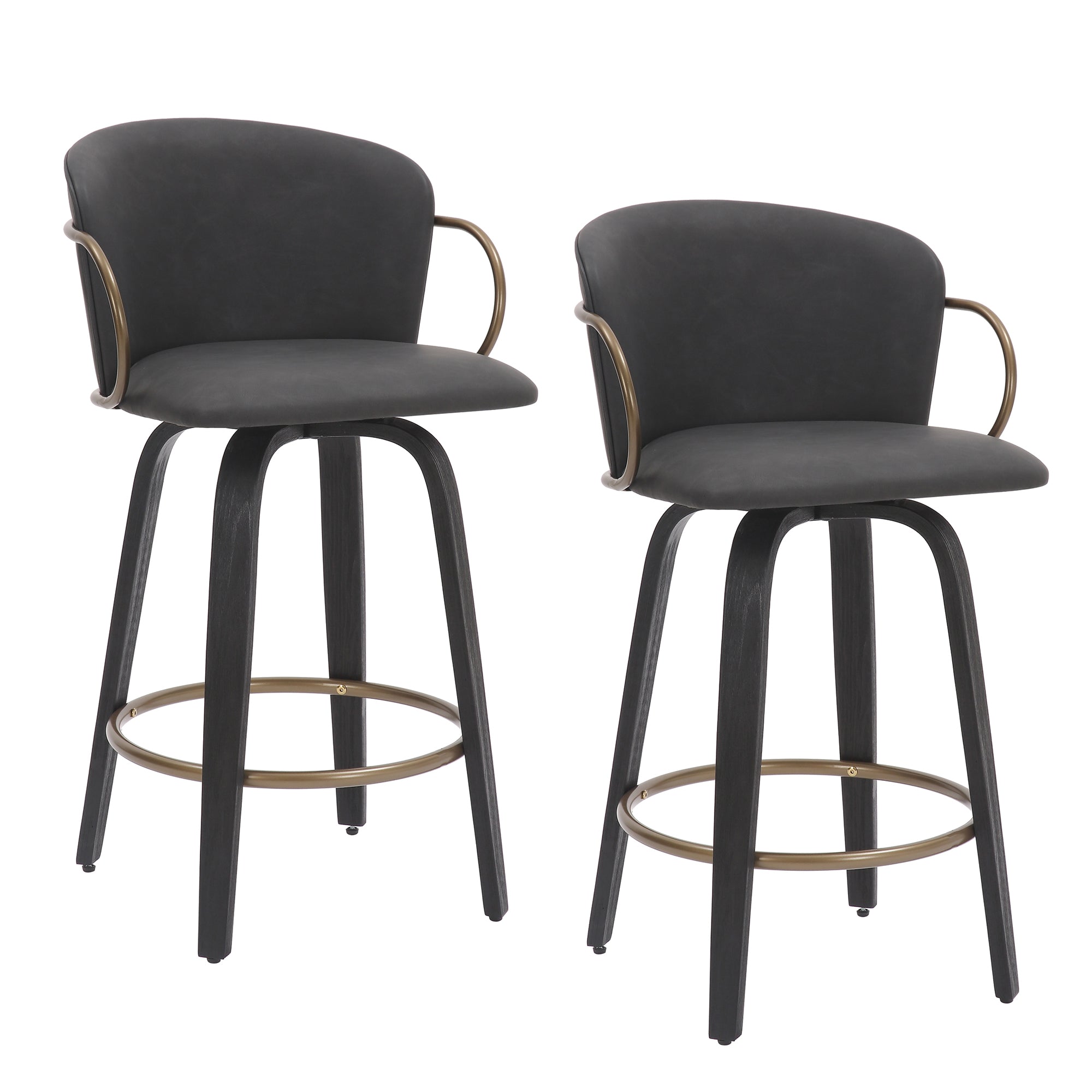 Lawson 26" Counter Stool, Set of 2, with Swivel in Vintage Charcoal, Black and Aged Gold 203-634CH