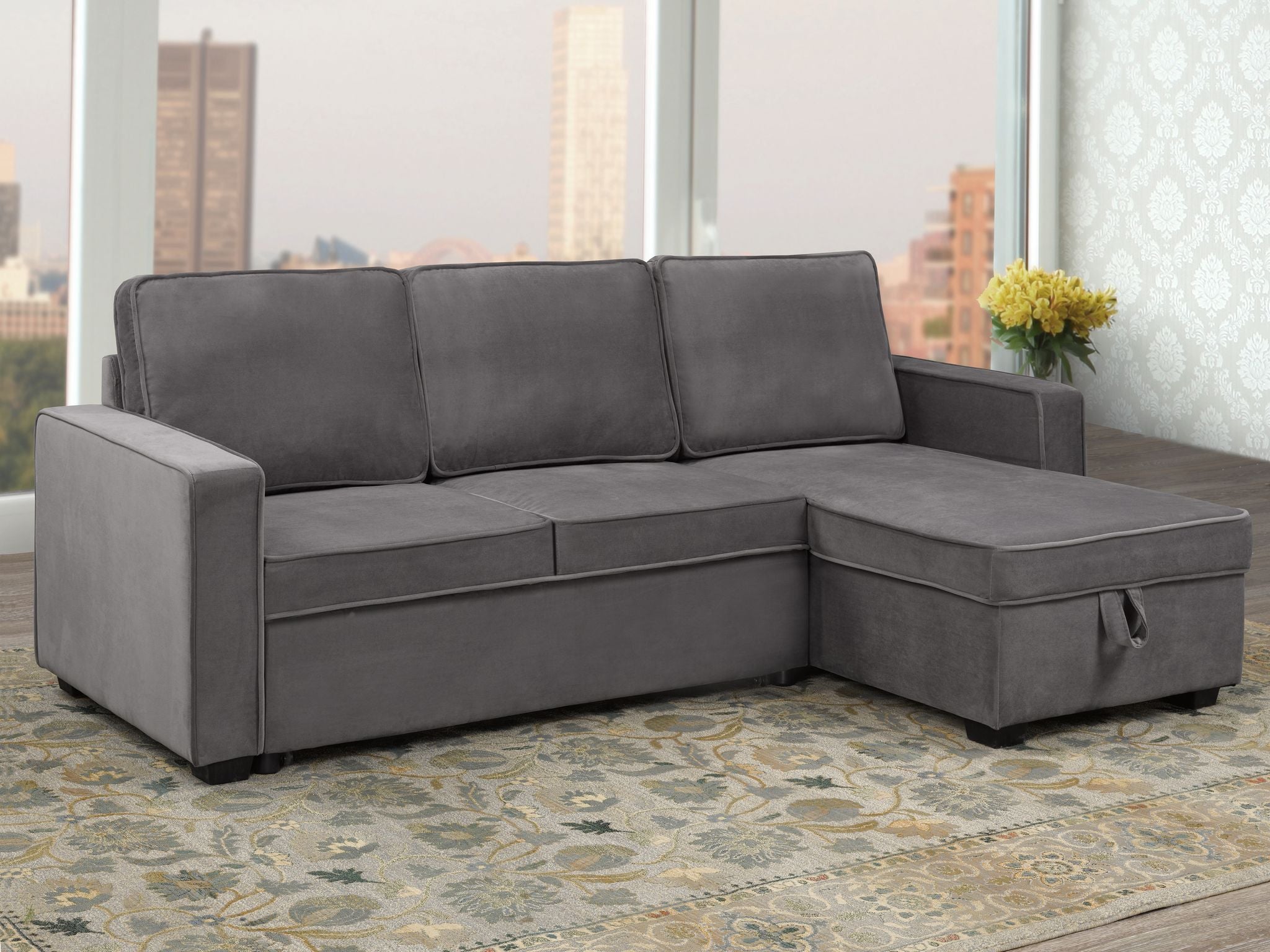 Grey Sectional with Pull-Out Bed & Storage Chaise - 20641