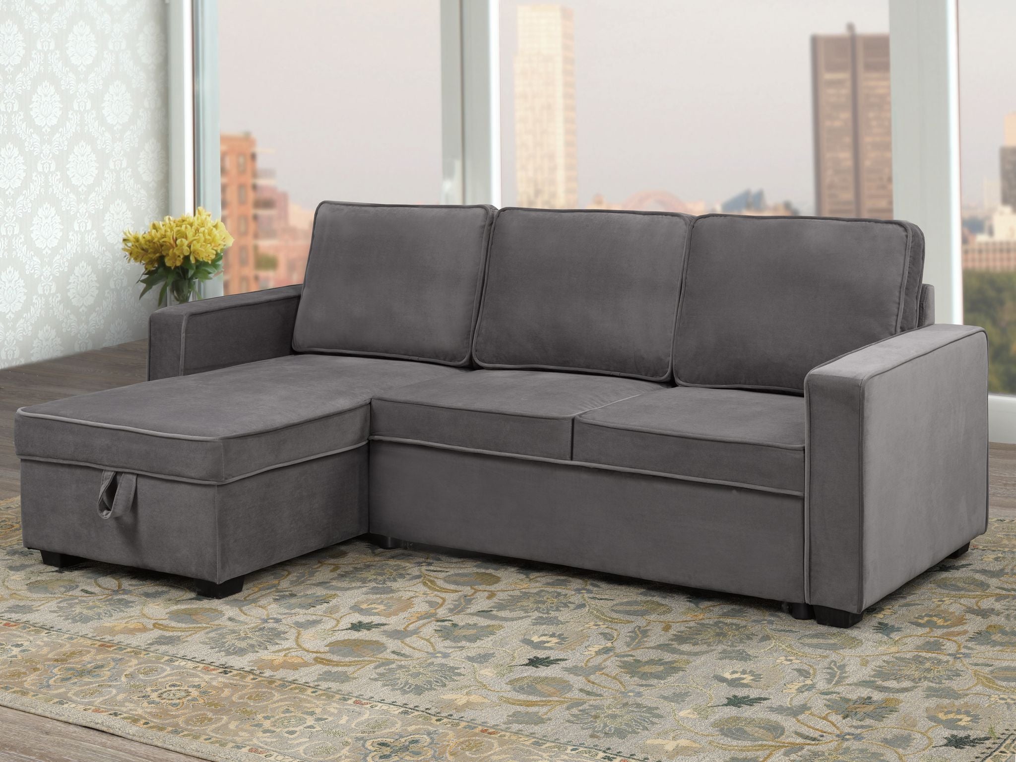 Grey Sectional with Pull-Out Bed & Storage Chaise - 20641