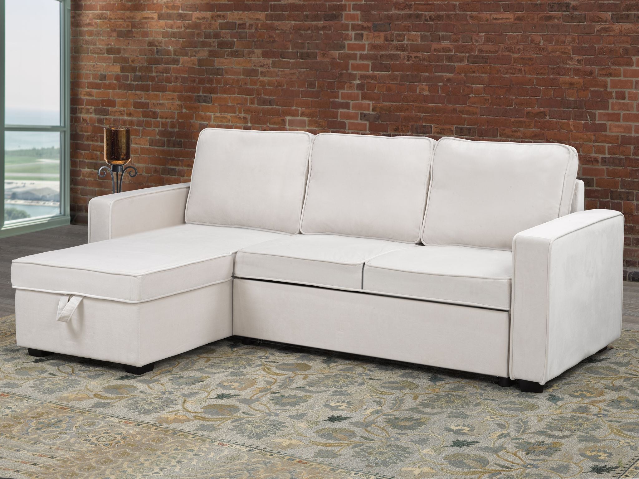 Beige Sectional with Pull-Out Bed & Storage Chaise - 20651